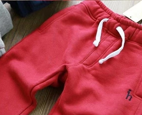 韩版抓绒收脚裤儿童保暖加绒厚运动长裤女童红色舒适拼接运动裤子