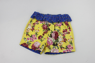 中小童韩版CC童装儿童短裤女童夏季蓝点花边黄玫瑰花热裤宝宝裤子