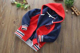 春秋韩潮品中大童摇粒绒外套男女童插袖配色字母上衣休闲拉链衫