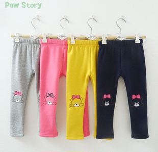 中小童秋冬童装裤女童加绒打底裤 女宝加厚不倒绒长裤子 多色绒裤