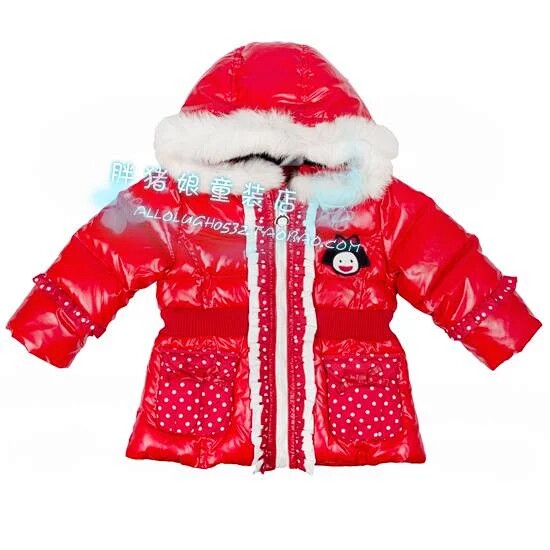 幼小童韩版童装儿童红色收腰羽绒服女童连帽防雨绸羽绒厚外套