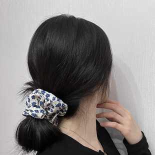 复古大肠圈蓝白碎花显白低马尾发圈丸子头ins风小众发绳发饰 法式