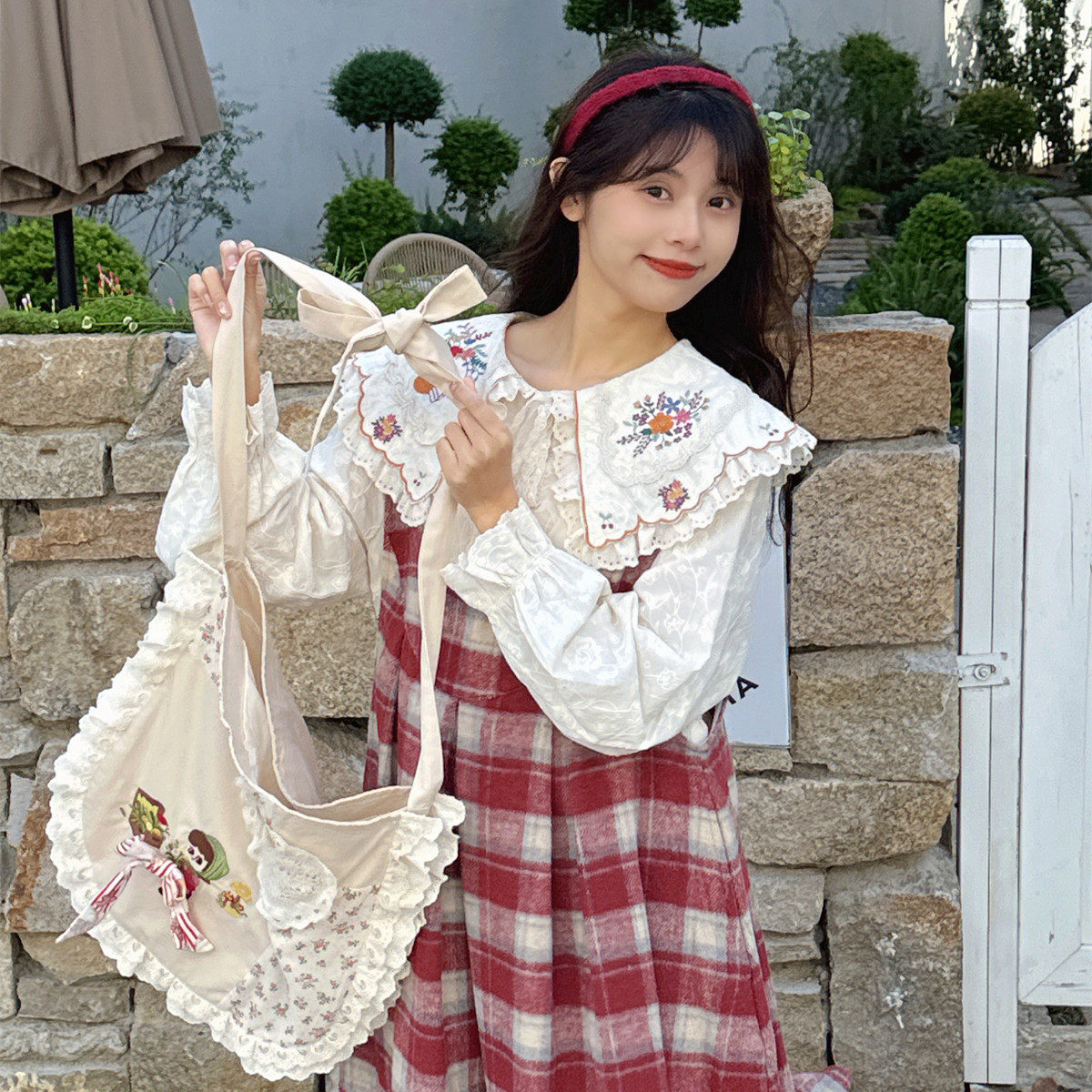 森系少女碎花拼接精致田园蕾丝棉布单肩包大容量斜跨手提包包手袋