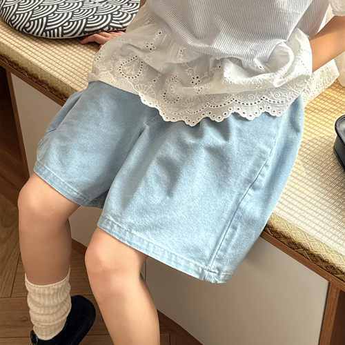 日系小清新浅蓝色水洗牛仔短裤
