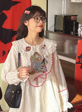 复古少女红色蝴蝶结减龄娃娃衫