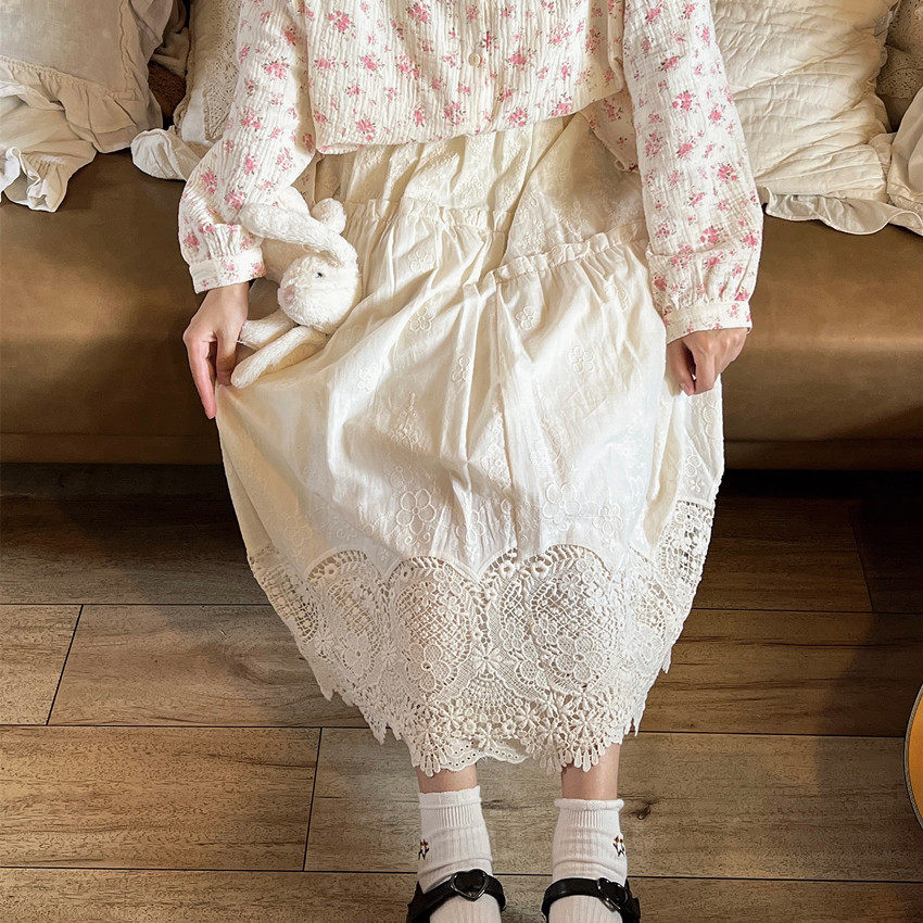 森系甜美温柔镂空蕾丝半身裙