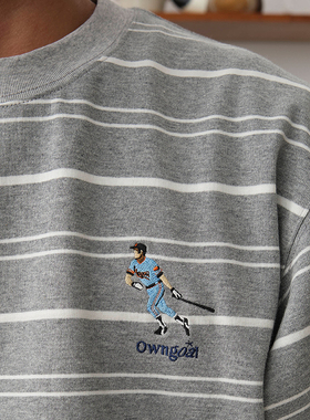 Battles 棒球条纹长袖T恤重磅320g纯棉宽松休闲美式复古基础百搭