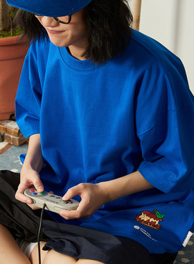 Battles夏季苹果基础logo印花310g重磅纯棉短袖T恤宽松圆领打底衫