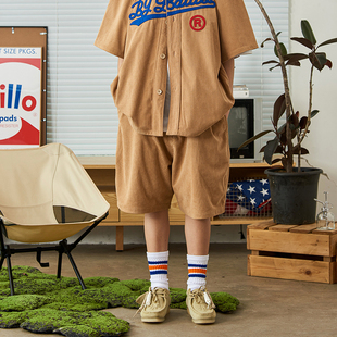 男女宽松国潮牌休闲裤 五分裤 灯芯绒刺绣短裤 Battles