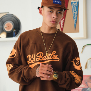 复古冰球服插肩廓形印花长袖 亲肤棉美式 T恤卫衣休闲 秋季 Battles