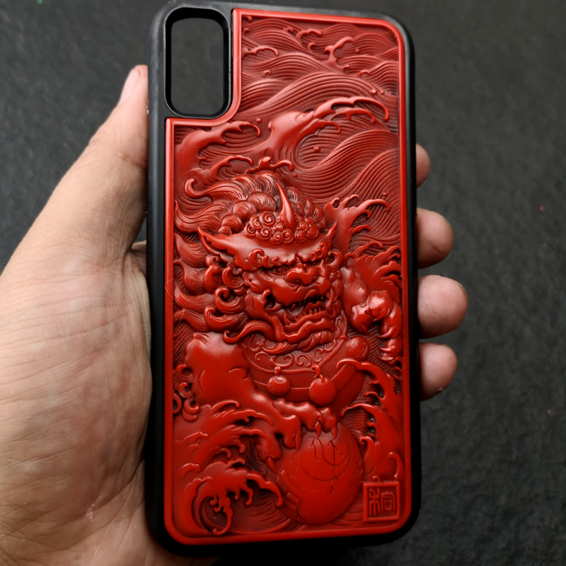 大漆漆雕雕漆剔红 风生水起 漆器手机壳iPhone6/7/8Plus/11/12MAX