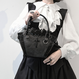 2025堕夜十字架蝙蝠哥特亚文化Lolita手提斜挎包包Y2K蝙蝠暗黑架