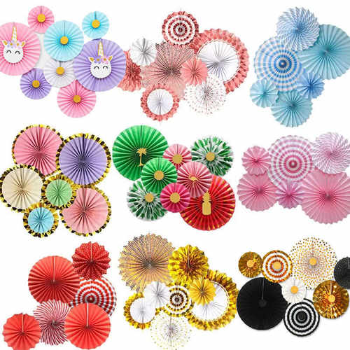 幼儿园生日装饰马卡龙火烈鸟纸扇