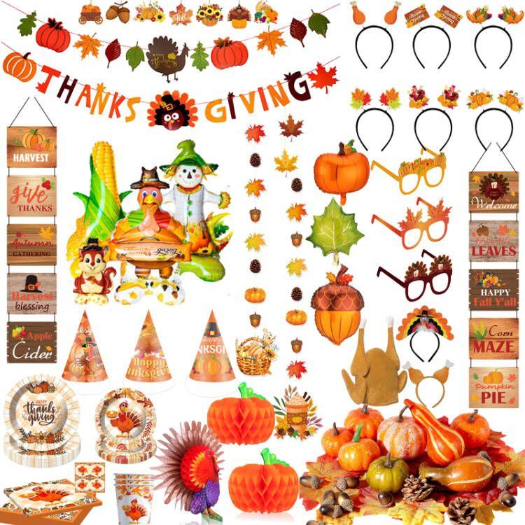 新款感恩节派对装饰拉旗道具气球