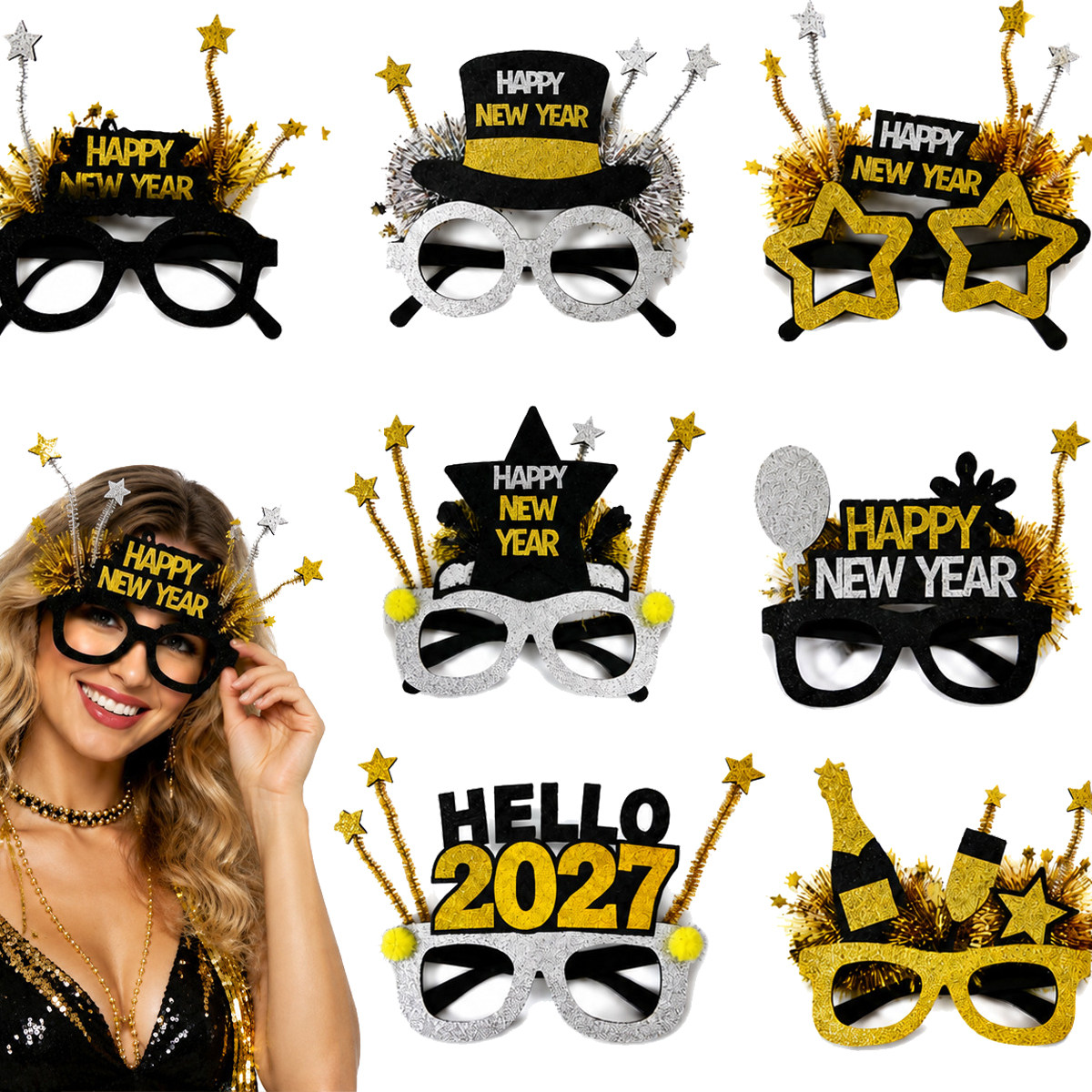 2027新年数字眼镜new year跨年装饰元旦年会网红聚会派对拍照道具