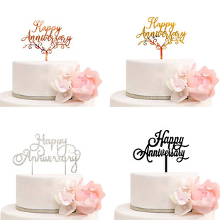 结婚周年纪念日蛋糕装饰插牌happy anniversary cake per摆件