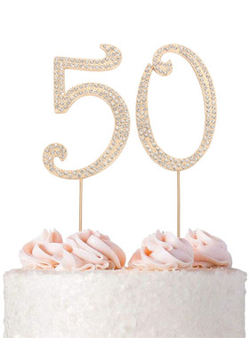 网红儿童成人生日水钻数字插牌结婚周年蛋糕装饰金银cake per