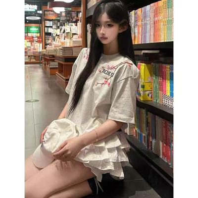 发泡字母短袖t恤女夏季宽松e上衣