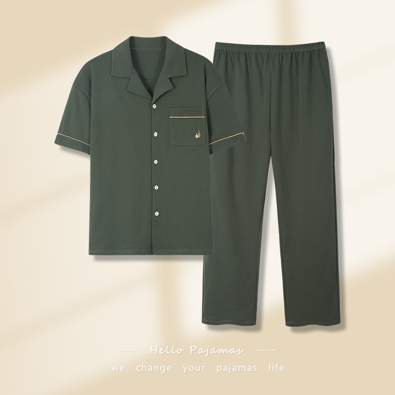 睡衣男夏款纯棉短袖长裤夏天薄款2026新款韩版开衫休闲家居服套装