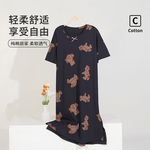 纯棉睡裙女款2026新款可外穿夏季开衫睡衣春秋短袖卡通家居服薄款