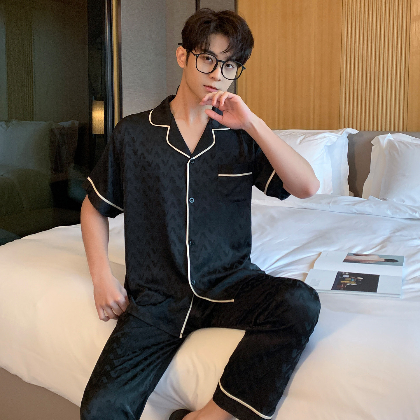 睡衣男夏款冰丝三件套短袖薄款2026新款男士春秋高级感丝绸家居服