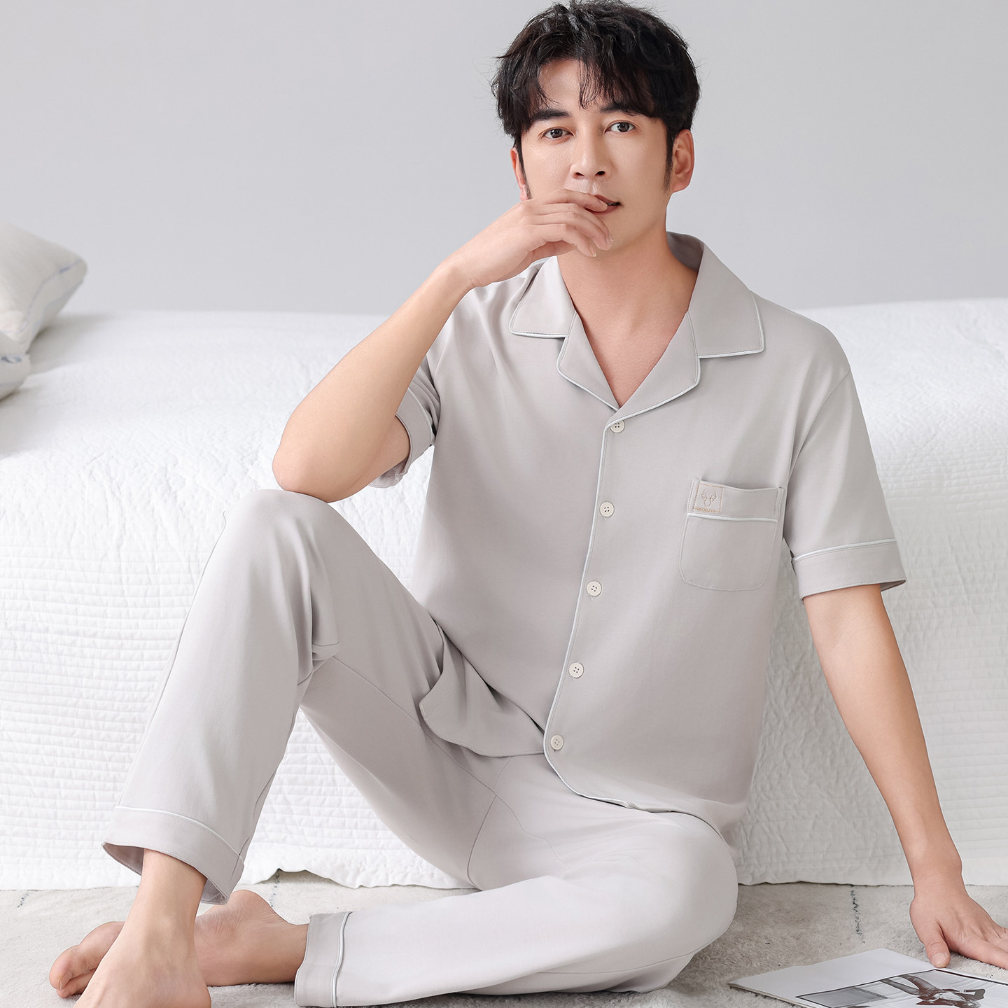 全棉2026新款夏季男士睡衣短袖长裤纯棉中青年爸爸薄款家居服套装