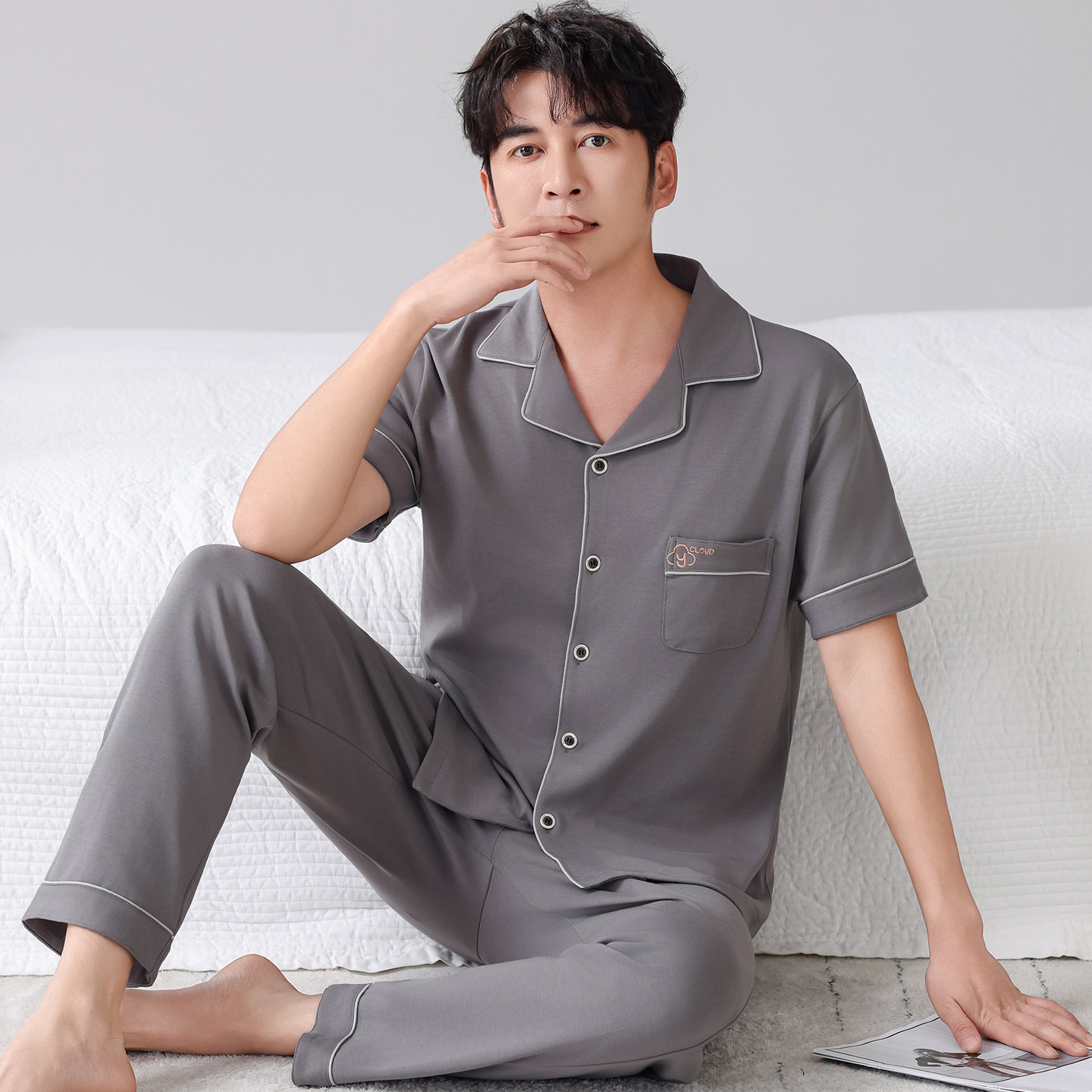 睡衣男夏季2026新款中年爸爸家居服中青年男士纯棉短袖长裤春夏款