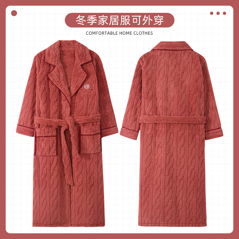 女士冬季加厚保暖珊瑚绒睡袍