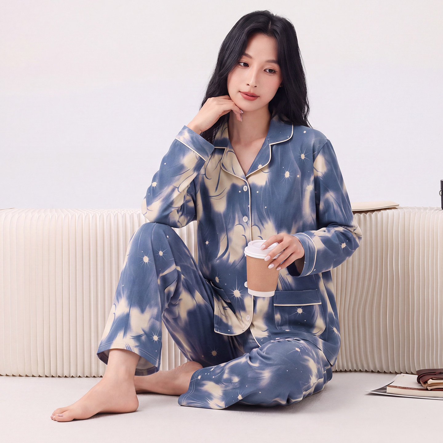 秋季纯棉开衫妈妈加大睡衣套装