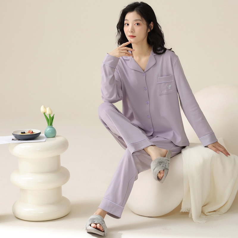 睡衣女士100%纯棉长袖开衫舒适春秋季2025款时尚家居服可外出套装