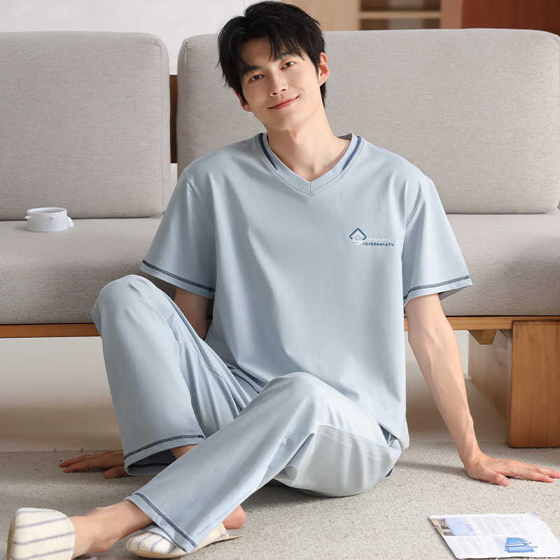男士睡衣夏季莫代尔棉短袖长裤夏天男款夏款大码薄款家居服套装