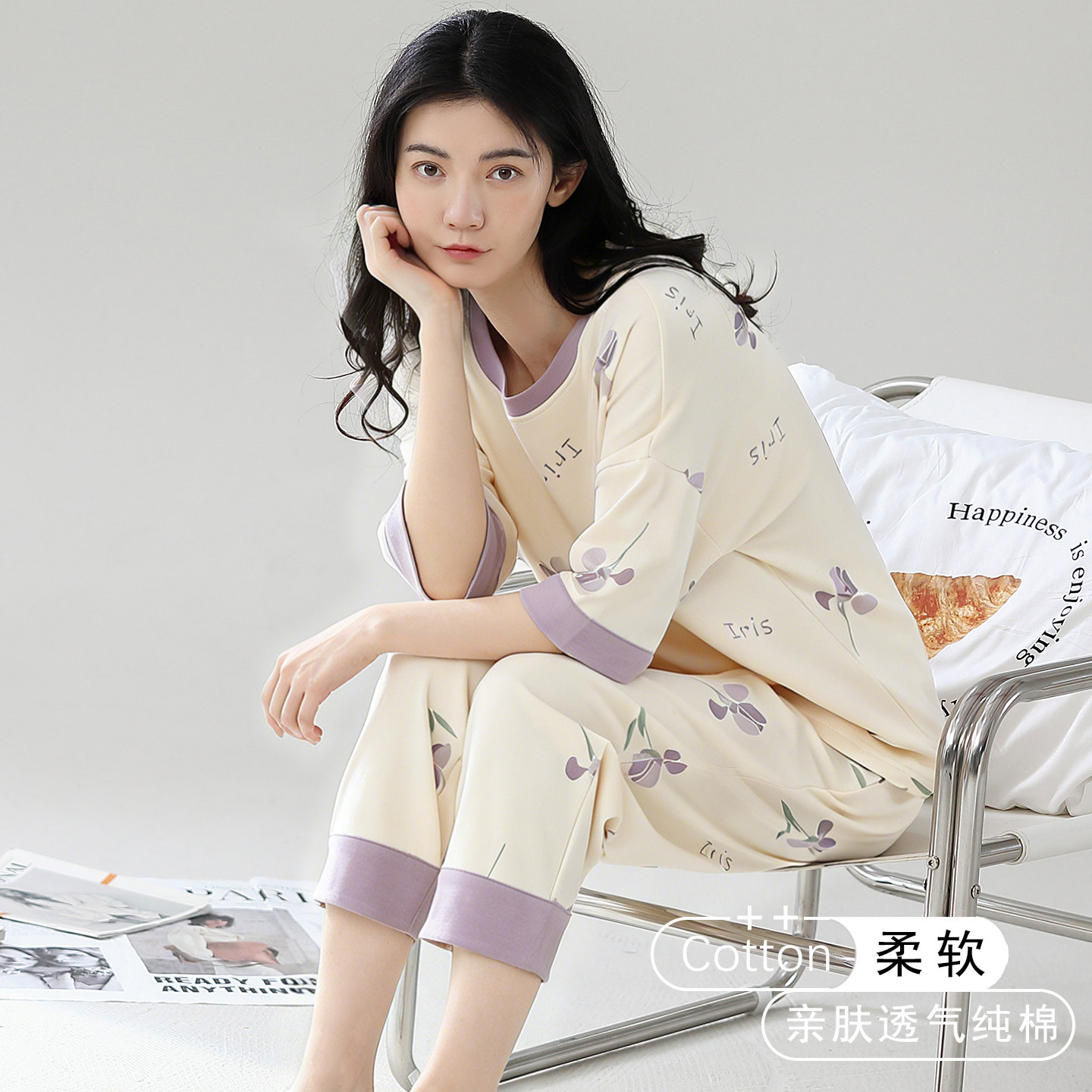 睡衣女款夏季2026新款纯棉七分袖全棉夏季薄款春秋女士家居服套装