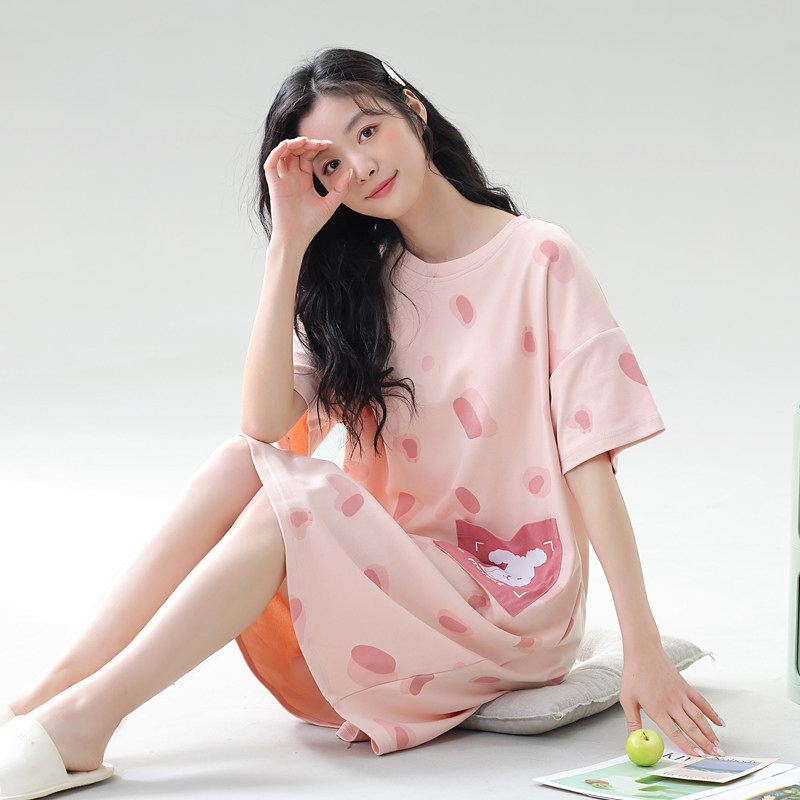 睡衣女款夏季纯棉短袖薄款睡裙夏天全棉可爱兔子学生可外穿家居服