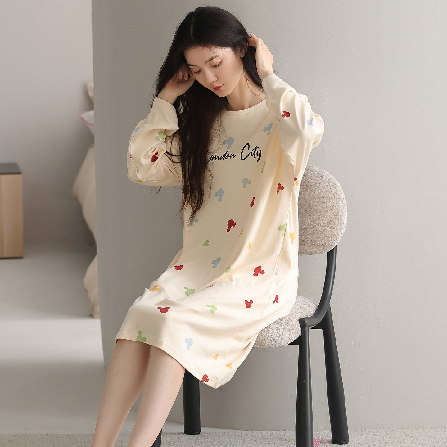 2026新款睡裙女款春秋季纯棉睡衣长袖中长款大码休闲可外穿家居服