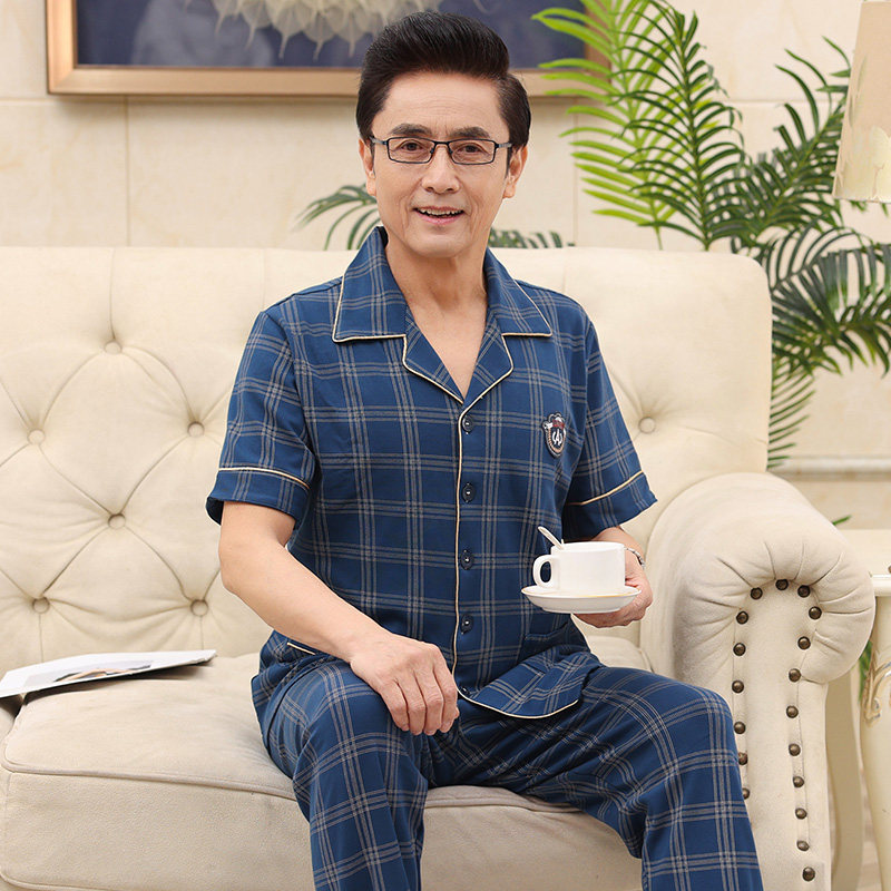 高级感睡衣男短袖长裤纯棉半袖中老年爸爸春夏加肥大码宽松家居服