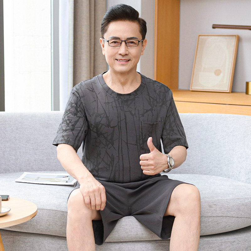高级感睡衣男款夏季新款爸爸短袖短裤老年人纯棉家居服套装可外穿