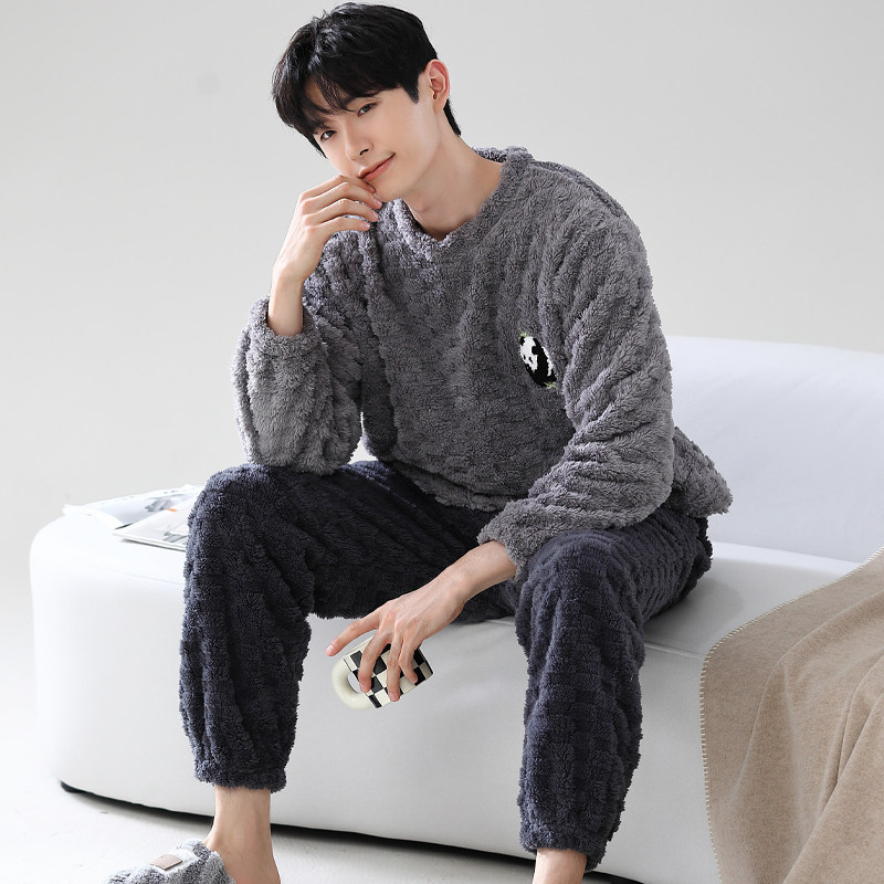 珊瑚绒睡衣男士冬季加绒加厚2025新款中青年保暖家居服套装可外穿