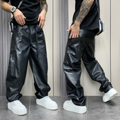 2024新款 痞帅直筒裤 机车休闲皮裤 韩版 秋季 弯刀裤 男士 潮流宽松大码
