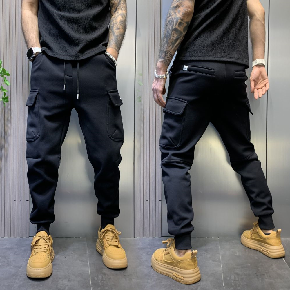 2025秋季裤子黑色大口袋工装裤男网红痞帅休闲卫裤小脚运动哈伦裤