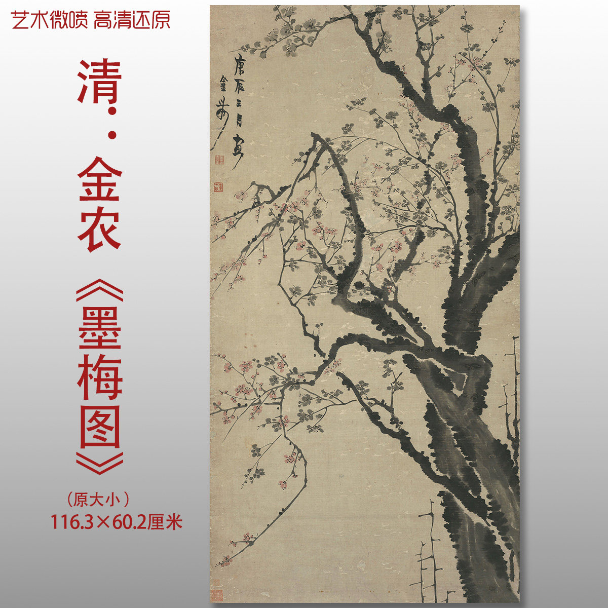 清代金农墨梅图花卉写意国画复制品高清艺术微喷绢本临摹画心装饰