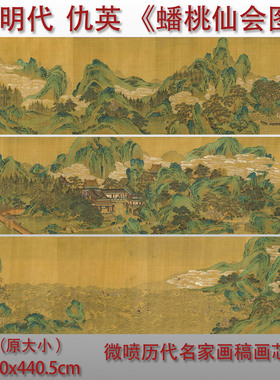 明仇英蟠桃仙会长卷山水国画