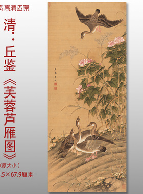 清代丘鉴芙蓉芦雁图传统花鸟国画复制品高清艺术微喷绢本临摹画心