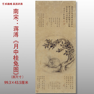 清代蒋溥月中桂兔图传统花鸟图高清国画艺术微喷绢本画心临摹画稿