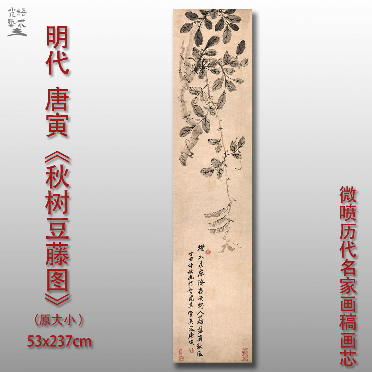 唐寅秋树豆藤图花卉水墨画