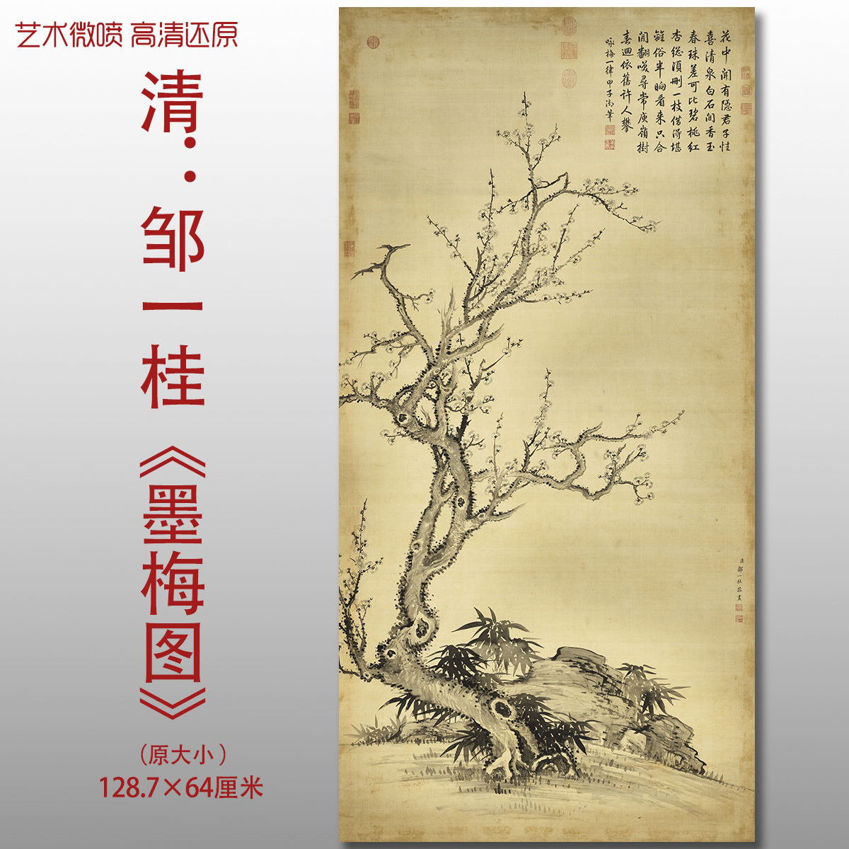 清代邹一桂墨梅图传统没骨花卉图复制品高清艺术微喷画心临摹画稿