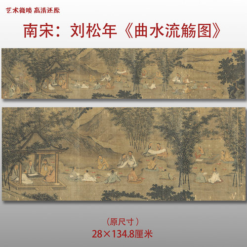 南宋刘松年 曲水流觞图 名家国画真迹复制品高清微喷绢本临摹范本