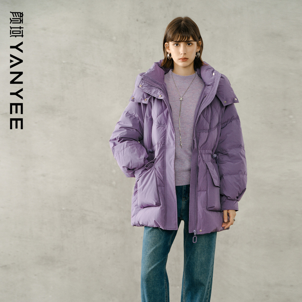 加厚中长款立领连帽外套