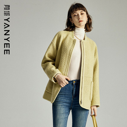 颜域气质圆领毛呢外套女2024新款冬季高级感复古中长款赫本风大衣