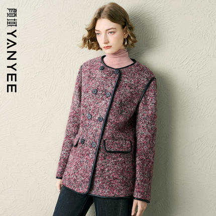 【59%羊毛】颜域红色毛呢外套女冬季2025新款复古短款气质小香风