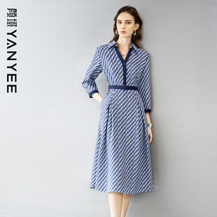 中长裙子 通勤职场气质收腰修身 颜域收腰格纹连衣裙女2026新款 春季